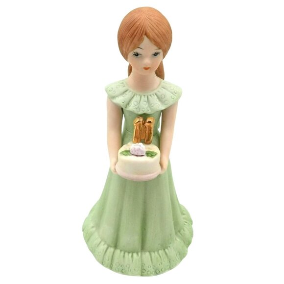 Enesco Growing Up Girls Figure Age 11 Blonde Girl in Green Dress Vintage 5.25 In - Picture 1 of 14